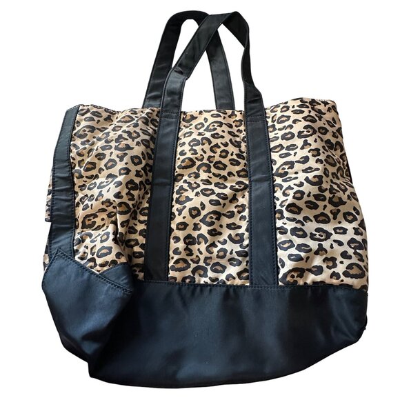Lauren Ralph Lauren Leopard Print Tote Bag With Black Trim & Handles Spacious - Picture 3 of 8